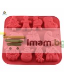 Силиконова форма за коледни сладки и шоколад силиконов коледен молд с 11 различни фигурки